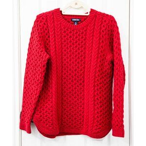 Land's End Red Crew Neck Cable-Knit Sweater, size M